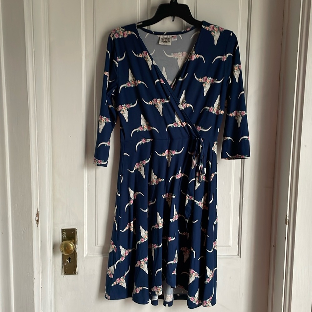 Rods western wear cow skull mid faux wrap dress